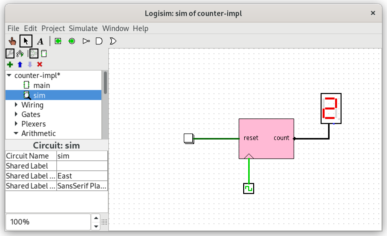 Simulating the counter in logisim